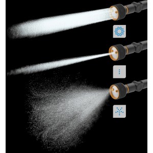 Fiskars Gießstab mit 3 Sprühfunktionen: Nebel, Strahl, Brause. Gartenspritze mit Frontregler.