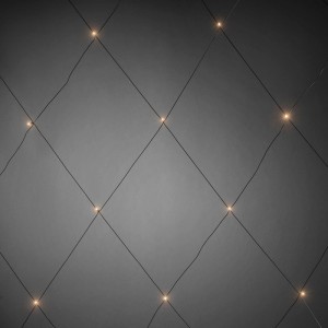 Konstsmide Lichternetz mit 64 warmweißen LEDs, schwarzem Kabel, für Außenbeleuchtung und Dekoration.