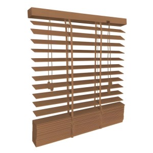 Sol Royal Holzjalousie B90xH250cm Eiche, Detailansicht. Fensterdekoration mit Holzlamellen und Zugschnüren.