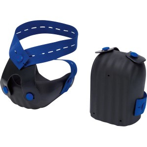 LUX Knieschoner Classic für Fliesen, schwarz mit blauen Riemen, Paar.