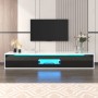 okwish TV Schrank mit LED Licht Holzoptik Glasböden 180x35x30cm Schwarz_3