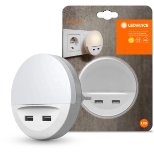 Ledvance LED-Nachtlicht Lunetta mit USB und Handyablage, warmweiß.