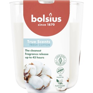 Bolsius Duftkerze True Scents Fresh Cotton im Glas, weiße Kerze, Duftkerze für ein frisches Raumklima.