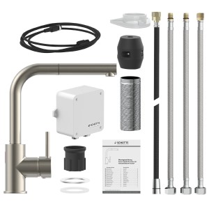 Schütte Sensor-Spültischarmatur Vital Edelstahl mit Zubehör und herausziehbarem Auslauf.