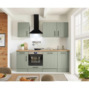 Respekta Küchenzeile Anton Landhaus Schilfgrün 220 cm mit Einbau Herd-Set