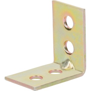 Gelb verzinkter Stuhlwinkel 25x25x15 mm für Holzkonstruktionen, mit Löchern zur einfachen Montage.