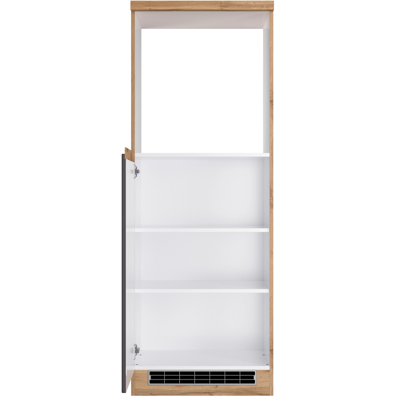 Held Möbel Ofenumbauschrank Turin, 60 cm, Graphit/Wotaneiche, mit offener Nische und drei Einlegeböden.