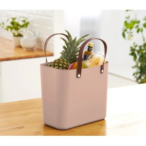 Rotho Multibag Style Albula in Rose, gefüllt mit Lebensmitteln. Praktische Aufbewahrungsbox mit Tragegriffen.