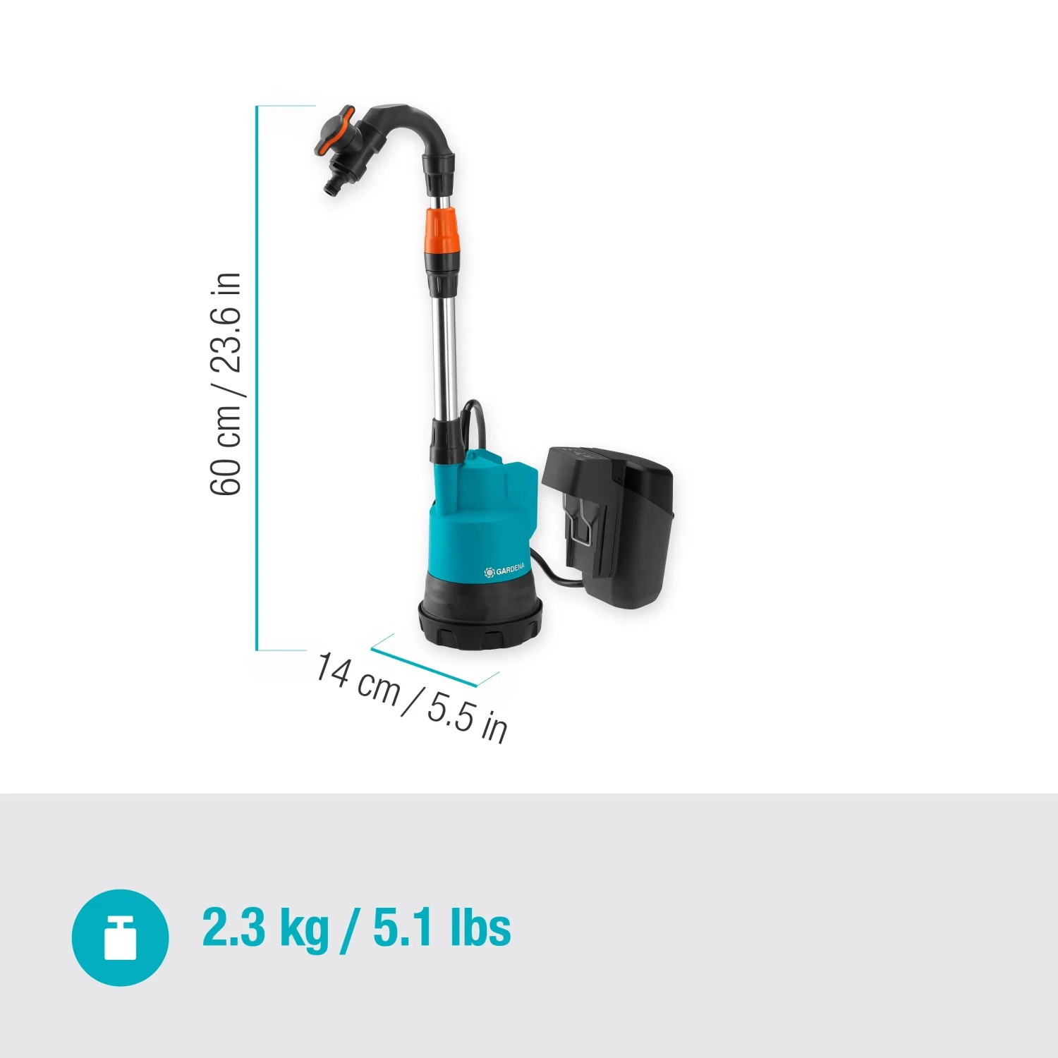 Gardena Akku-Regenfasspumpe 2000/2: Gartenpumpe mit Teleskoprohr und Akku-Fach für flexible Gartenbewässerung.