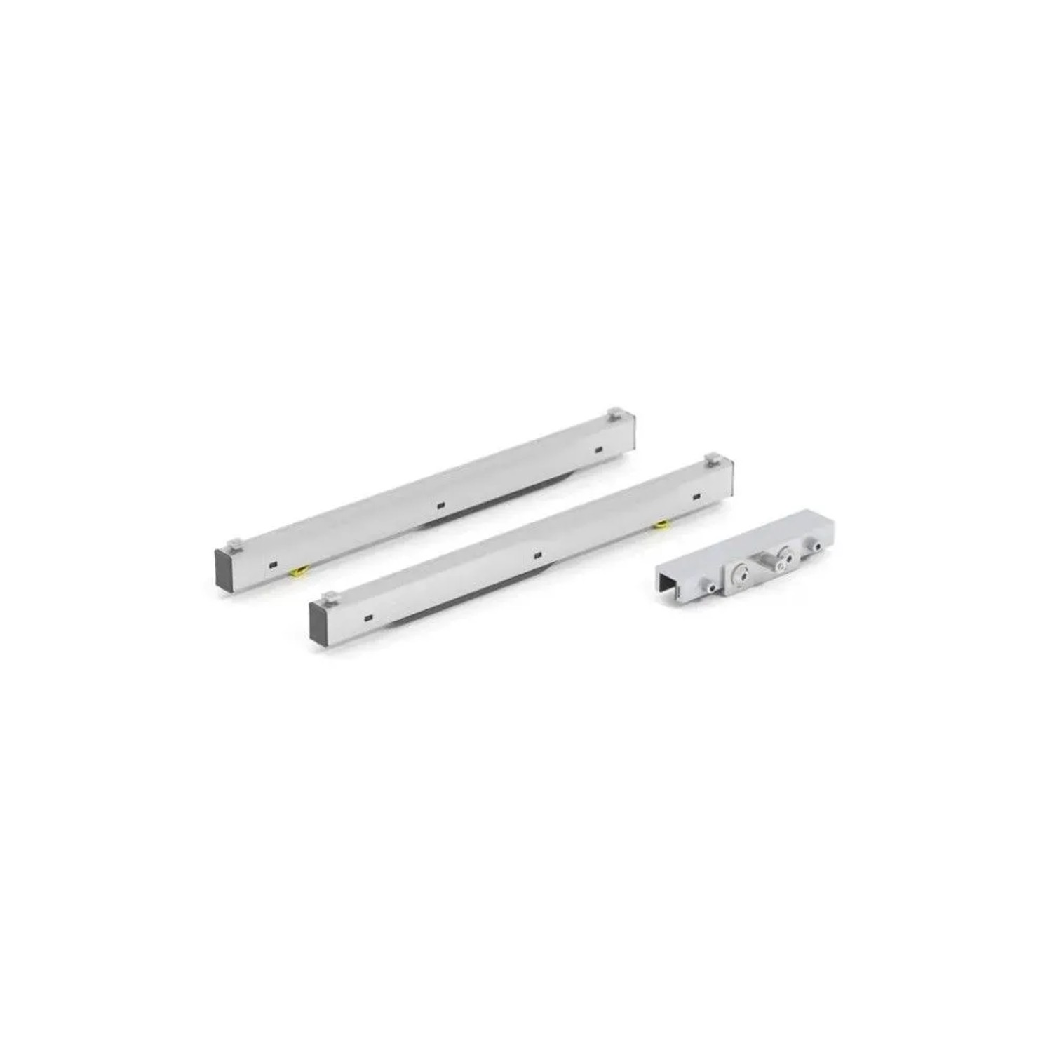 Levidor SoftClose Dämpfer und Mitnehmer für Glasschiebetür. Aluminium-Komponenten für sanftes Schließen.