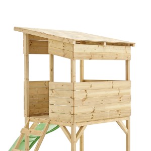 Westmann Holz-Stelzenhaus Wildnis mit Rutsche, naturbelassenes Holz, Leiter und Spielkiste.