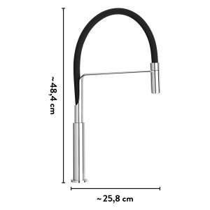 baliv Küchenarmatur KI-1330, Schwarz/Chrom, Einhebelmischer mit flexiblem Schlauch.