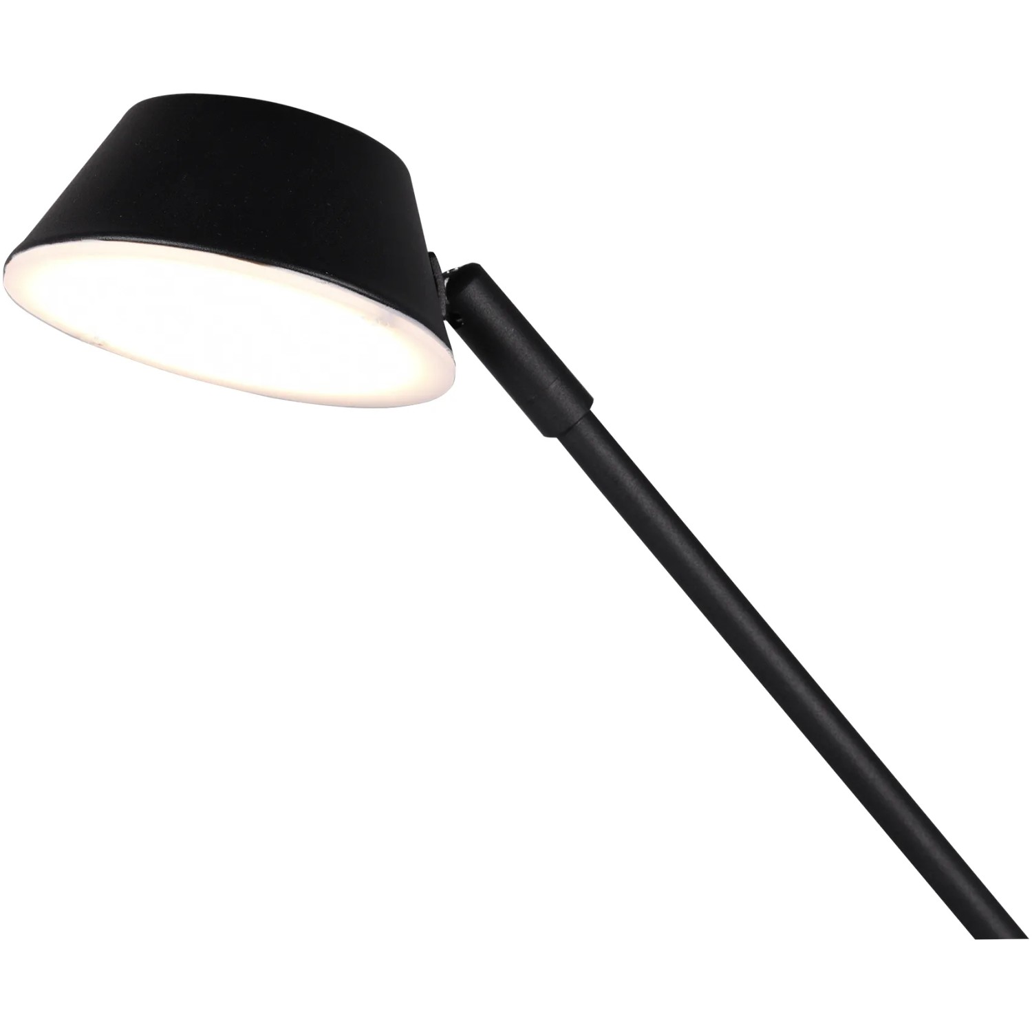 Detailaufnahme der schwarzen LED-Stehleuchte Haora mit Touch-Dimmer und schwenkbarem Lesearm.
