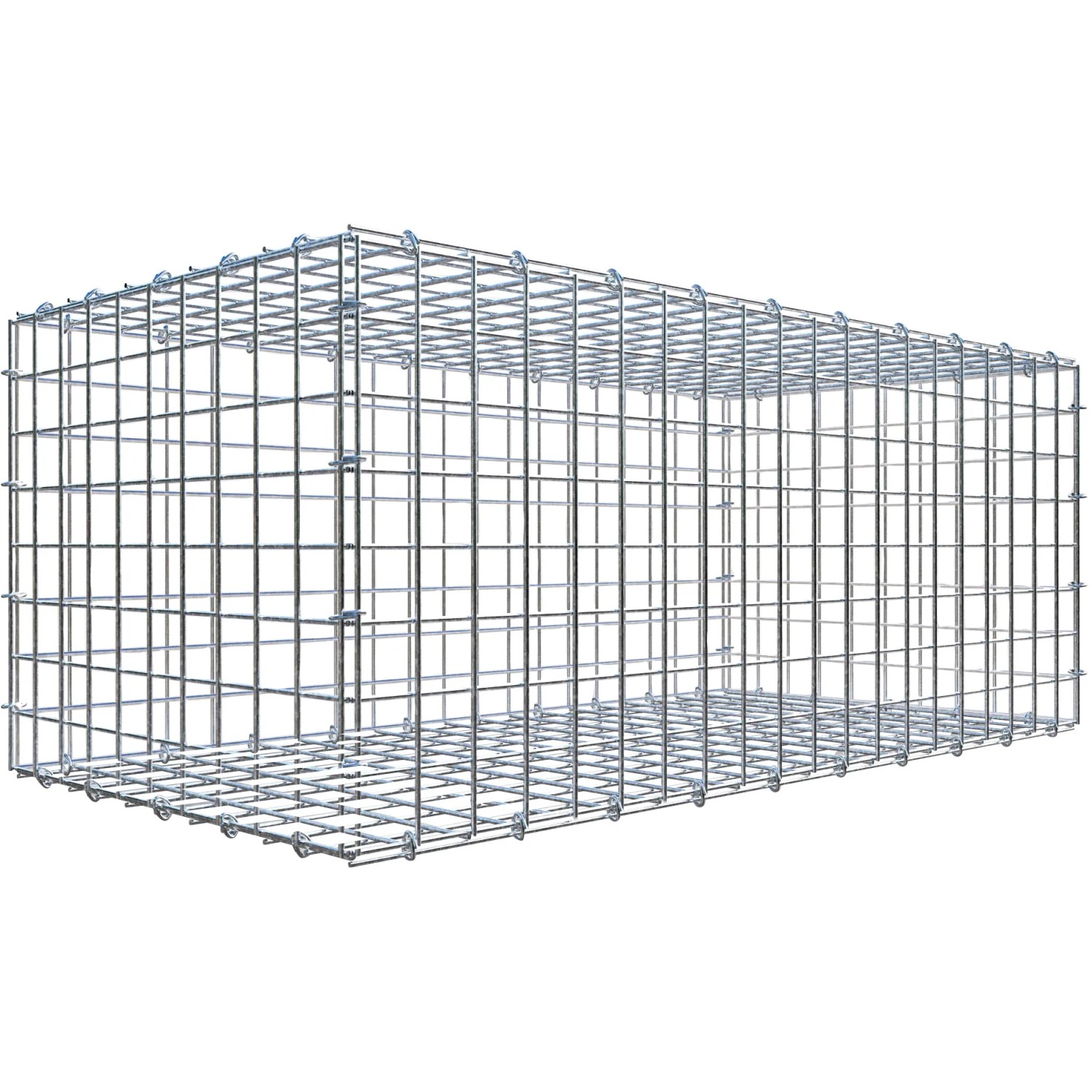 Leere Gabiona C-Ring-Gabione, 40x100x50 cm, Maschenweite 5x5 cm, aus verzinktem Drahtgitter.