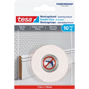 Tesa Montageband für Tapeten und Putz, 1,5m Rolle, doppelseitig klebend.