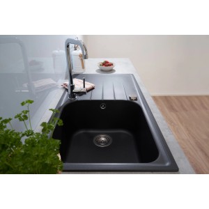 Respekta Massivgranit Einbauspüle Orlando, 100x50 cm, Schwarz. Spülbecken mit Abtropffläche.