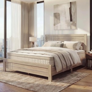 Queen Size Bett 160x200 cm in Sonoma-Eiche-Optik mit Lattenrost. Bettgestell mit hohem Kopfteil.
