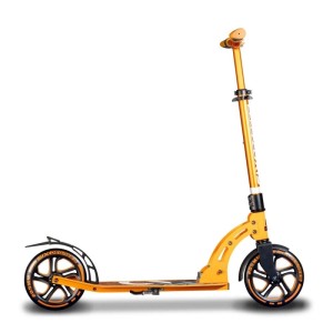 Oranger Aluminium Scooter mit Klappmechanismus, Ständer und 205 mm Rollen, höhenverstellbar für Sport.