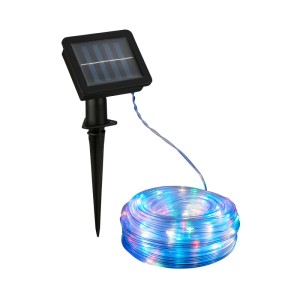 Brilo Solar-LED Strip mit RGB Multicolor Licht, 10m Lichterkette mit Solarpanel für Garten und Außenbereich.