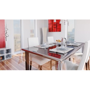 Transparente d-c-fix Tischdecke Murano 130 cm als Meterware auf Esstisch.