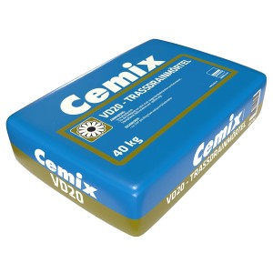 Sack Cemix Trass VD20 Drainmörtel, 40 kg, für wasserdurchlässige Pflasterarbeiten im Außenbereich.