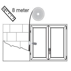 Illustration: Schwarzes Fugendichtband (8m) zur Fensterabdichtung.