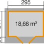 Grundriss Weka Designhaus 126 Plus: Gartenhaus aus Holz mit Flachdach, Maße 295x211 cm, Volumen 18,68 m³.