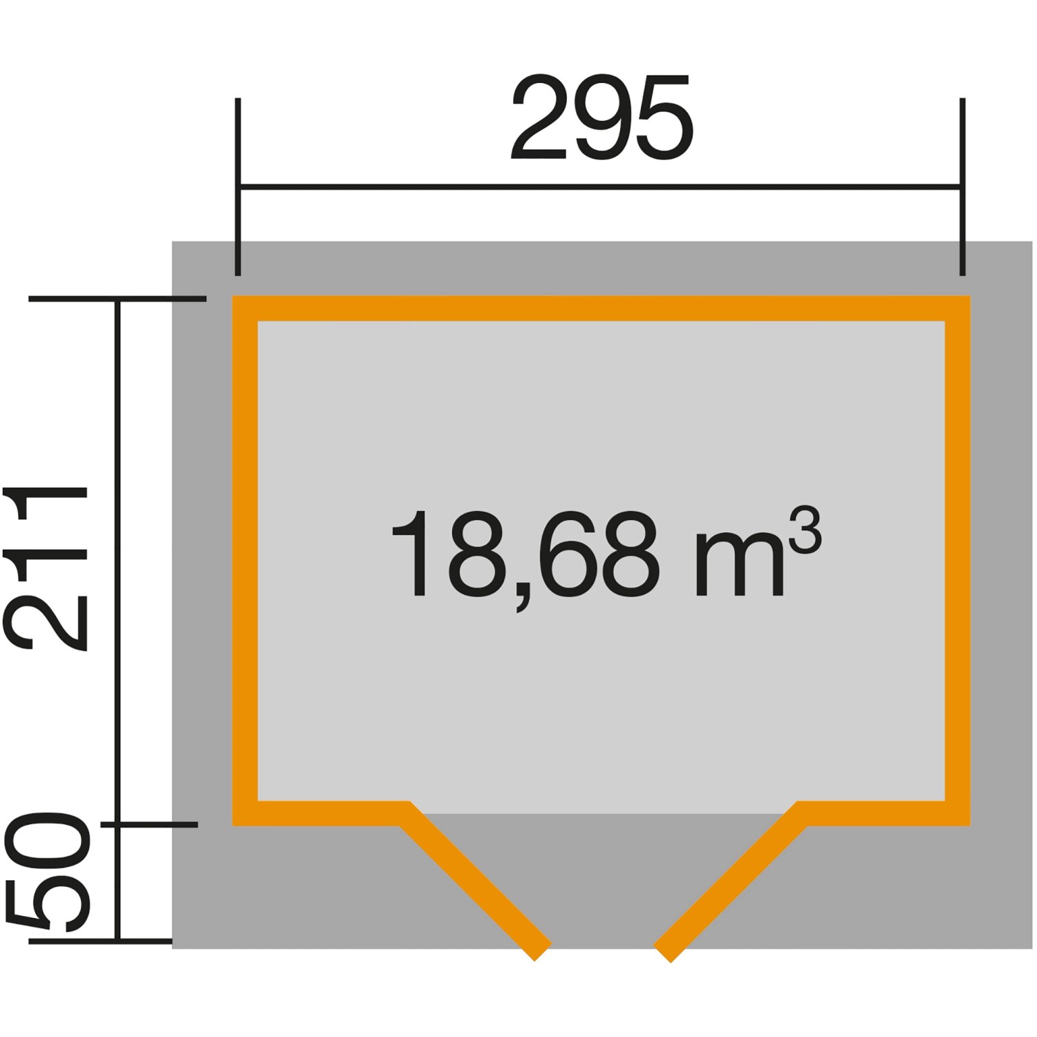 Grundriss Weka Designhaus 126 Plus: Gartenhaus aus Holz mit Flachdach, Maße 295x211 cm, Volumen 18,68 m³.