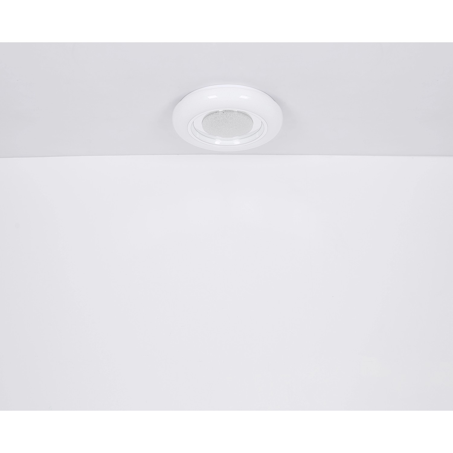 Weiße, runde Globo LED-Deckenleuchte Burro, 2-flammig, mit Glaskristallen an der Decke.