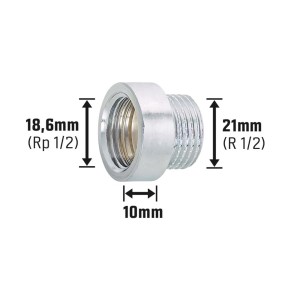 Verchromte Hahnverlängerung aus Messing, 18,6 mm x 21 mm, 10 mm Verlängerung für Gewindefittings.