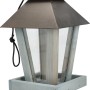 Blau-graues Vogelhaus mit Schiebedach aus Metall, 27x18,5x18,5 cm. Vogelfutterspender mit Seidenschnur.