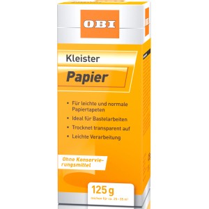 OBI Kleister Papier 125g für Papiertapeten und Bastelarbeiten. Klumpenfreies Auflösen, trocknet transparent.