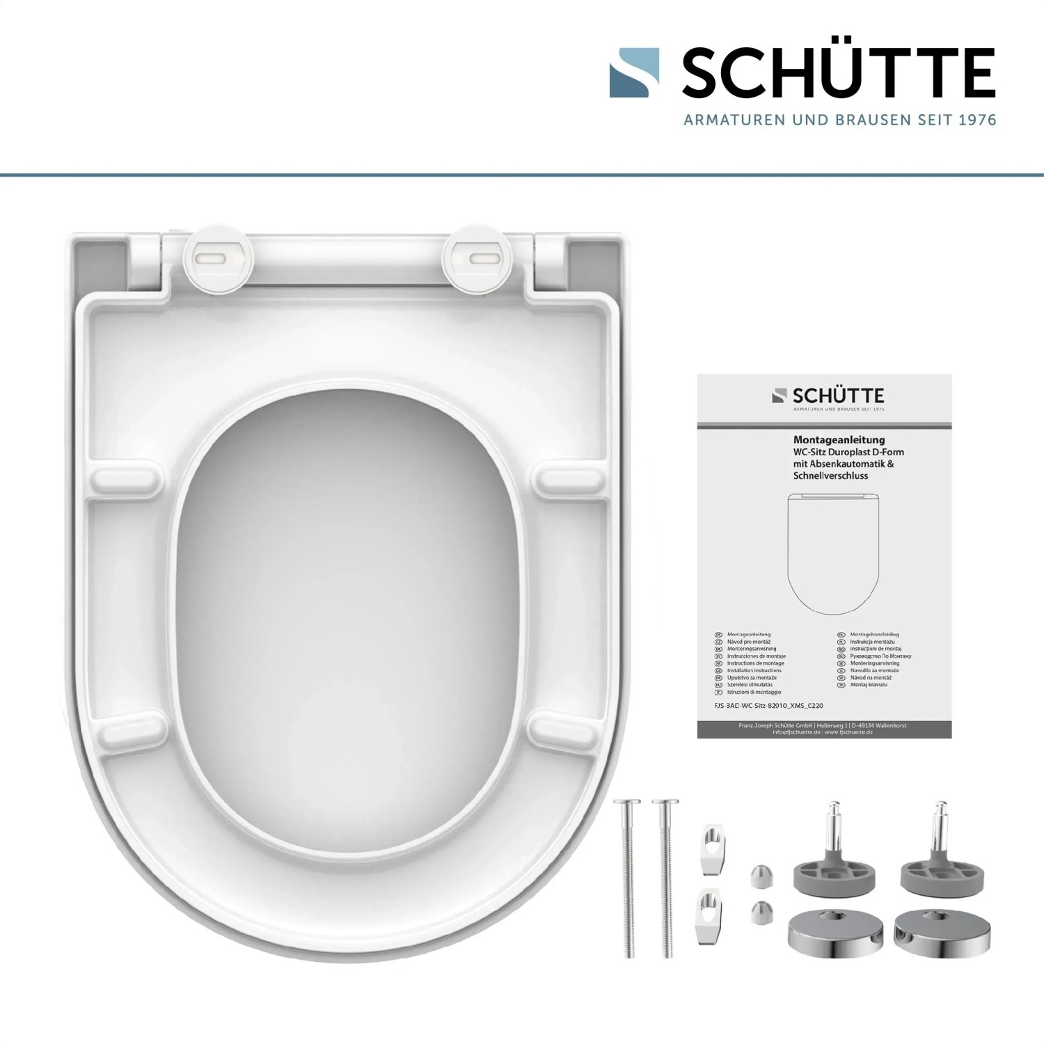 Schütte WC-Sitz D-Form mit Absenkautomatik und Schnellverschluss, Zubehör inklusive.