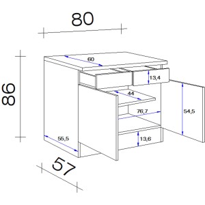 Skizze des Flex-Well Exclusiv Unterschrank Orlando, 80 cm, mit Maßen.