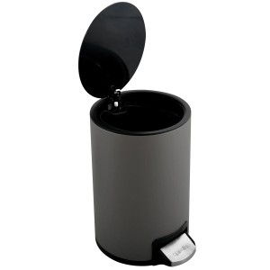 Grauer Spirella Kosmetikeimer Riku, 5 Liter, mit Pedal und offenem Deckel.