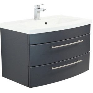 Posseik Waschplatz Luna, 82 cm, Anthrazit, mit zwei Schubladen und weißem Waschbecken.
