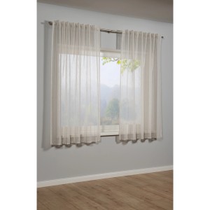 Beiger Bennetti Schal mit Gardinenband, Voile-Fenstervorhang, 140x175 cm, leicht transparent.