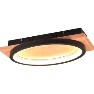 Moderne Trio LED Wandleuchte Barca, schwarz matt mit Holz, warmweißes Licht.