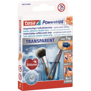 Tesa Powerstrips Transparent, 8 Stück. Doppelseitige Klebestreifen für spurloses Ablösen bis 1 kg.