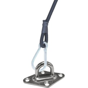 Schneider Halte-Öse aus Edelstahl für Sonnensegelbefestigung mit Seil und Karabiner.