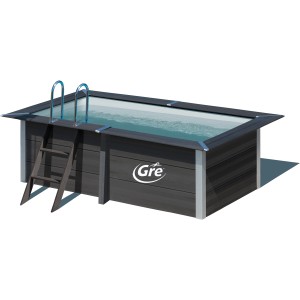 Rechteckiger Gre Composite Pool Avantgarde 326x186x96 cm mit Leiter und grauer Innenhülle.