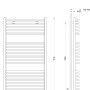 Technische Zeichnung: Schulte Design-Heizkörper Europa II, Maße und Anschlüsse für Installation.