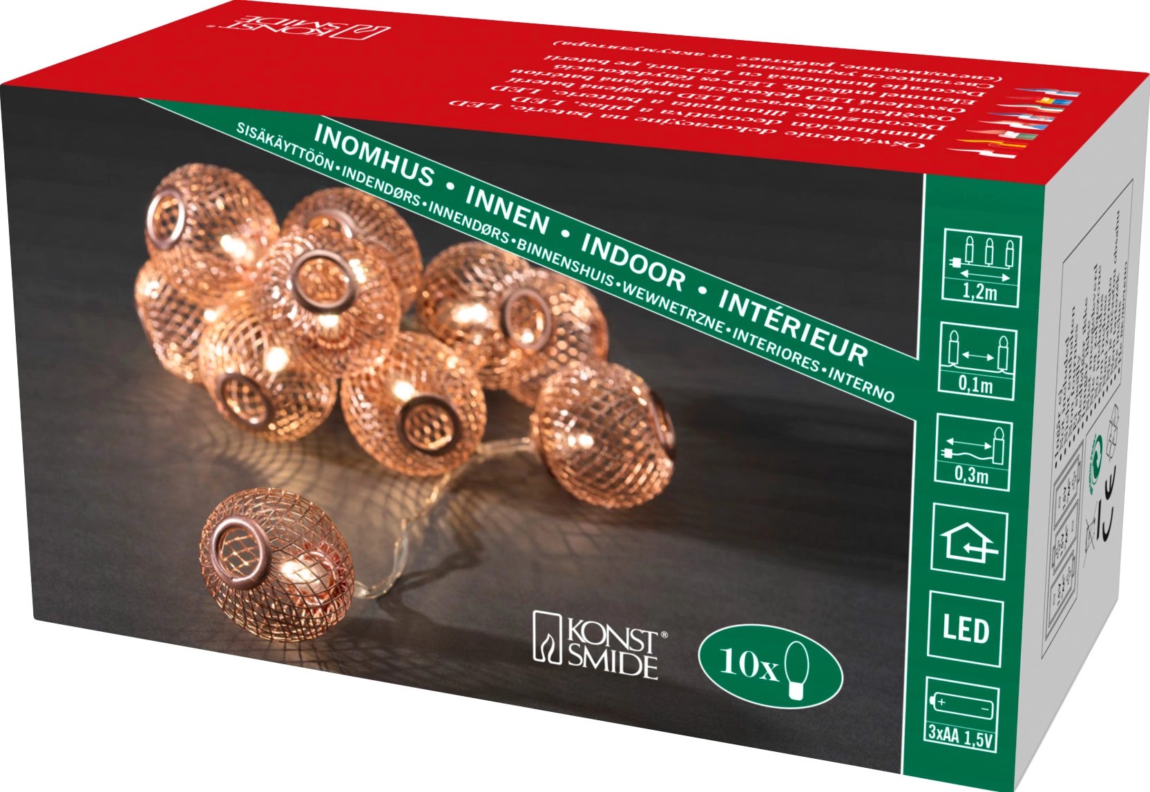 Konstsmide LEDBatterieLichterkette Kupferfarbene Metallkugeln 10
