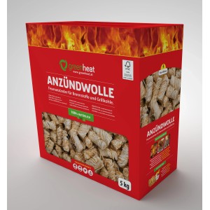 Greenheat Anzündwolle, 5 kg Karton. Natürlicher, geruchsneutraler Anzünder für Kamin, Grill & Ofen.