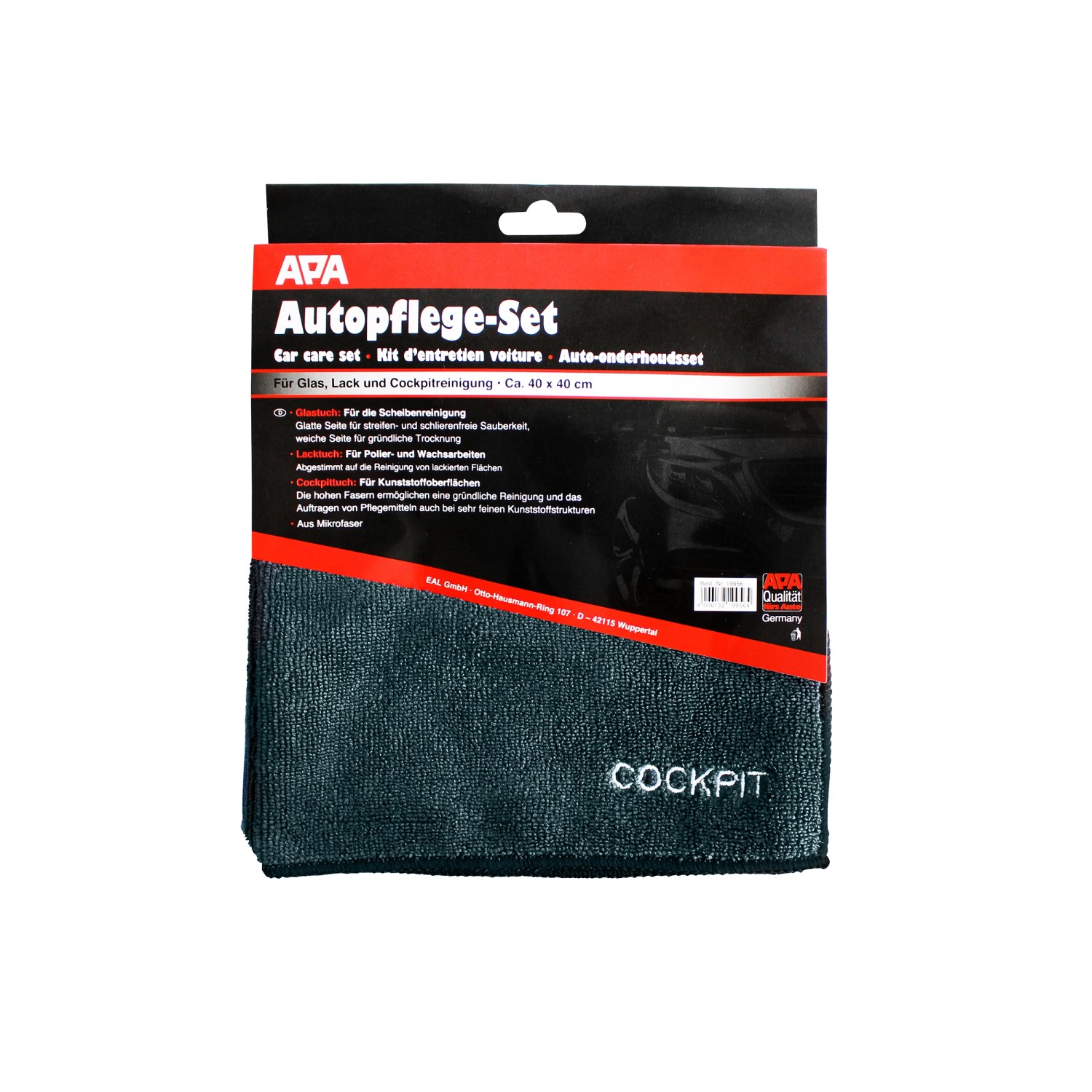 Apa Autopflege-Set, 3-teilig: Tücher für Glas, Lack und Cockpit, je 40x40 cm.