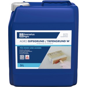 Blauer 5L Kanister Agro Gipsgrund/Tiefengrund W für saugfähige Untergründe vor Anstricharbeiten.