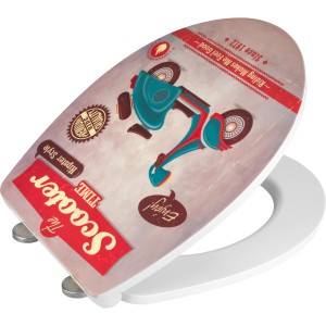 Wenko WC-Sitz Duroplast mit Absenkautomatik und Vintage Scooter Motiv.