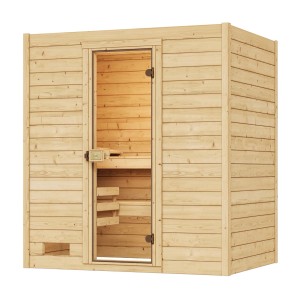 Weka Massivholzsauna Valida mit Glastür, naturbelassenes Fichtenholz. Sauna ohne Ofen.