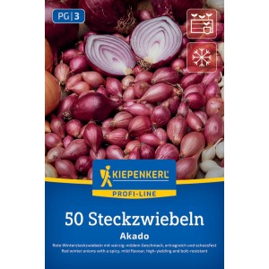 Kiepenkerl Profi-Line Packung mit 50 roten Akado Wintersteckzwiebeln, einige geschnitten, für den Gartenanbau.