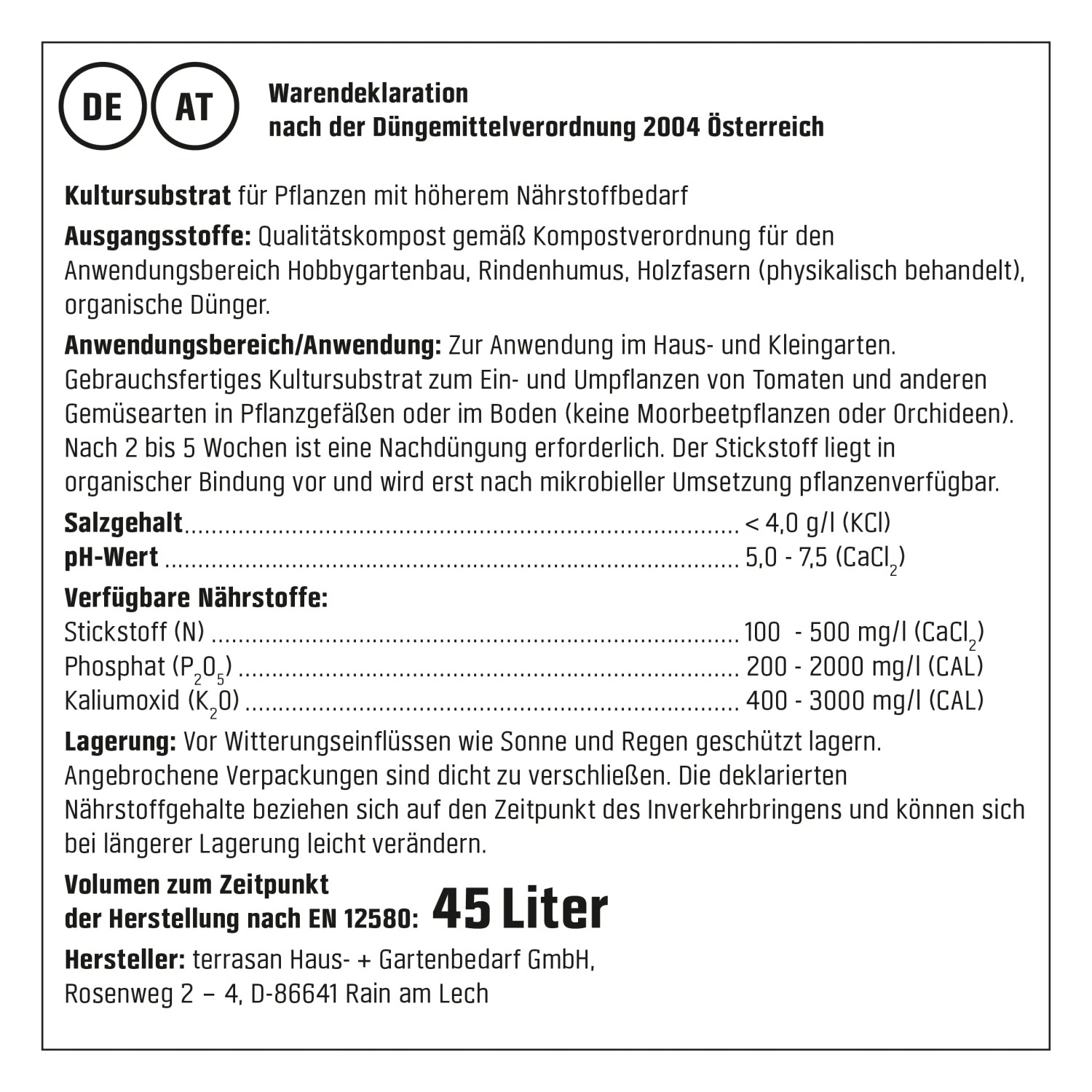 Detail der GROW by OBI BIO Tomaten- und Gemüseerde, Nährstoffangaben.